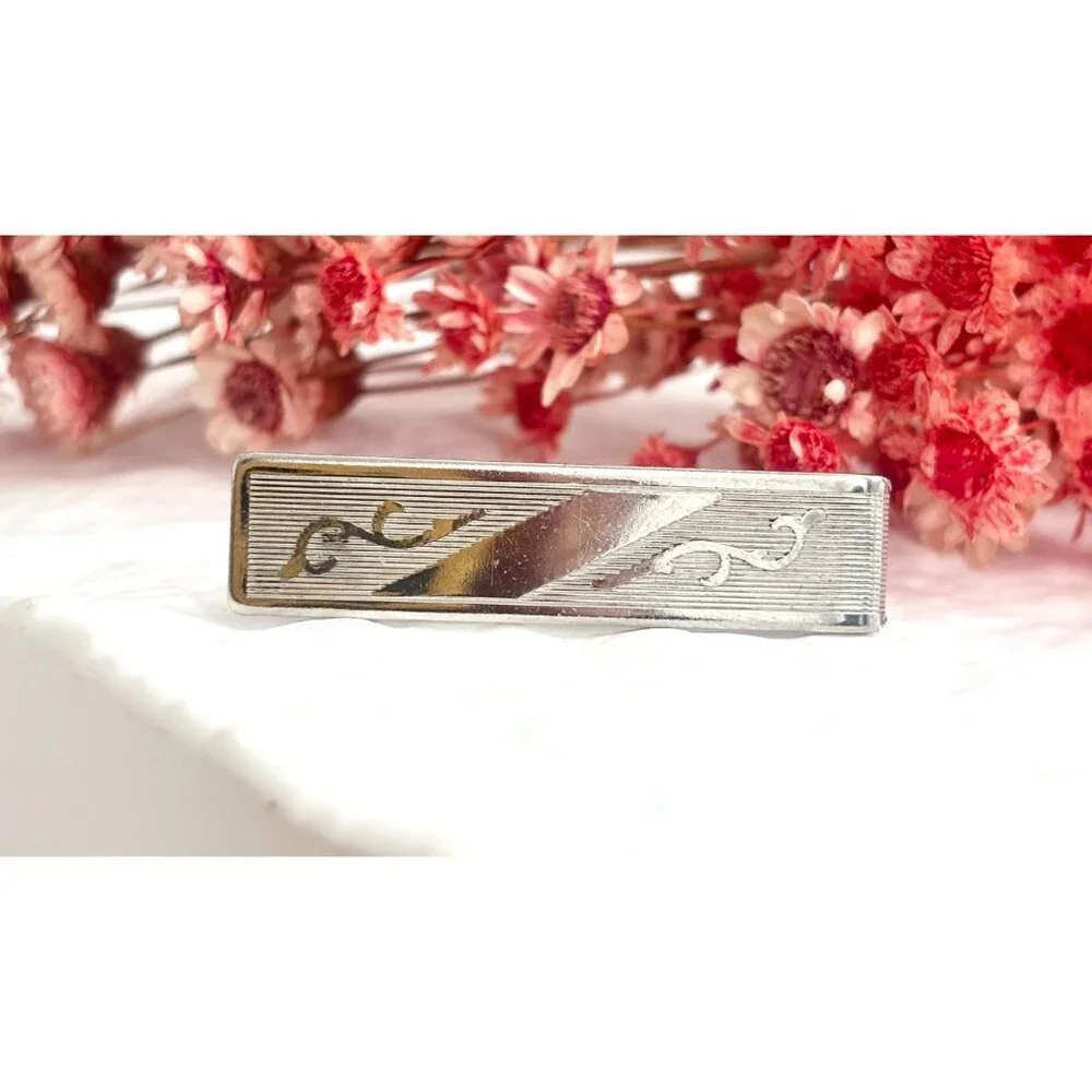 Southwest Style Textured Vine Silver Toned Vintage Men's Tie Bar | Tie Clip